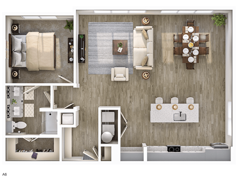Floor plan for 1 bed, 1 bath, 1117 sqft